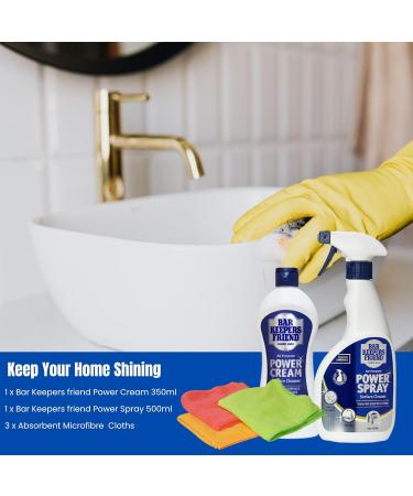 Multi Surface Stain Remover Cleaning Bundle with 1x Bar Keepers Friend Power Spray 500ml 1x BarKeepers Friend Power Cream 350ml & 3 x Super Absorbent Microfibre Cloths - Buy Online on GoSupps.com