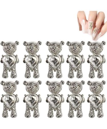 CeFoney Nail Art Rhinestone Kit Cute Bear Design Nail Decoration Set 10 Pieces Bear Nail Art Decoration 3D Metal Nail Jewellery Charms Crystal Nail Art Accessories for Women and Girls Kleine silver - Buy Online on GoSupps.com