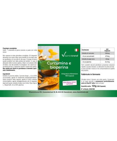 Curcumin Capsules with Bioperine - 180 Vegan Capsules | 95% Curcuminoids | 6-Month Supply - Buy Online on GoSupps.com