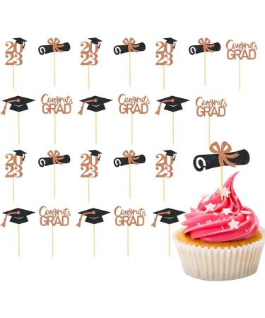 Povanjer Graduation Cupcake Toppers 2023 24-Piece Graduation Cupcake Toppers - Glitter Class of 2023 Graduation Cupcake Toppers Diploma Grade Caps Cake Toppers Picks for Graduation Rose Gold - Buy Online on GoSupps.com