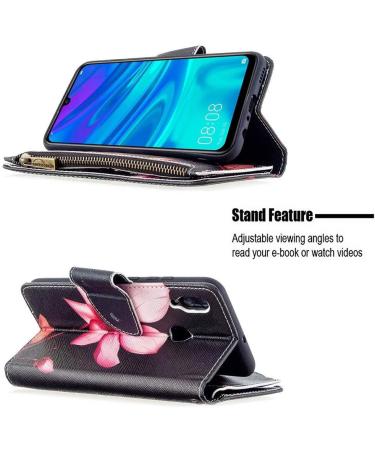 Buy Miago 9 Card Slots Leather Cover for Huawei Y6 2019 | Colorful Zipper Flip Wallet Case | PU Leather Pocket Protective Cover | Pink Flower Design - Buy Online on GoSupps.com