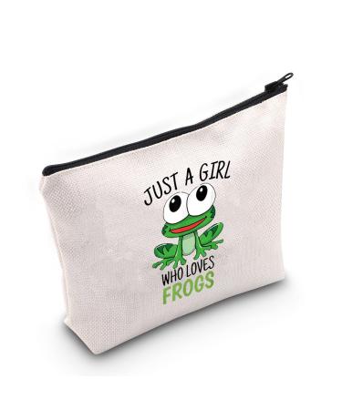 Levlo Funny frog cosmetic bag make-up bag animal lover gift just a girl who loves frogs make-up bag frogs lovers gift for women and girls who loves frogs