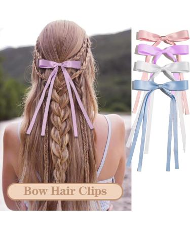 4pcs Satin Bowknot Hair Clips Accessories for Toddlers Girls Women Bow Claw Clip Hairpins Colorful Bow Tassel Hair Clips Long Ribbon Hair Barrettes - Buy Online on GoSupps.com