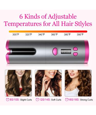 Cordless Hair Curler | Automatic Curling Iron with LCD Display & Timer | USB Rechargeable | 6 Temp Settings | Ideal for Travel - Buy Online on GoSupps.com