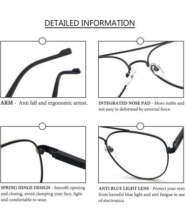 Kokobin Vintage Metal Frame Reading Glasses - Aviator Toad Style Anti Blue Light Unisex Computer Glasses (Black 2.0) - Buy Online on GoSupps.com