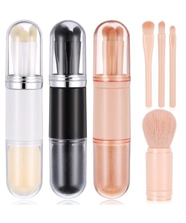 3 Sets Small Travel Brush Makeup Set 4 in 1 Portable Mini Lip Brush Foundation Blending Powder Eye Shadow for Women Facial Set