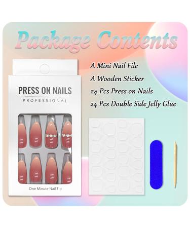 24-Piece Almond False Nails - French Pink Acrylic Press-On Nails for Women & Girls | Full Cover Ballerina Style - Buy Online on GoSupps.com