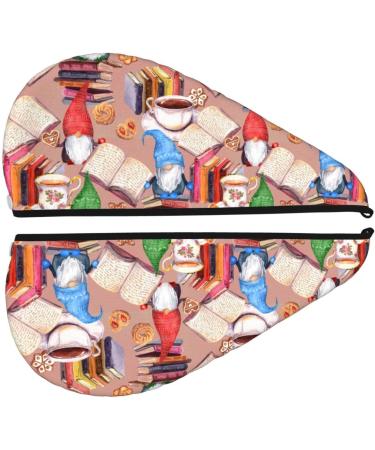 Hair Towel Wrap | Quick Drying Towel Turban with Button | Gnomes Books Tea Cups Design - Buy Online on GoSupps.com