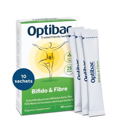 Optibac Probiotics Bifido & Fibre - Vegan Digestive Probiotic Supplement with FOS Fibre to Maintain Regularity & 25 Billion Bacterial Cultures - 10 Sachets 10 Count (Pack of 1)