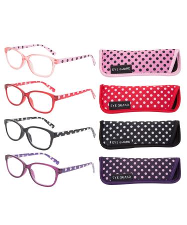 EYEGUARD Reading Glasses for Women Spring Hinge with Dot Pattern Non-Polarized 4 Pack Multicolor 2.5 Diopters