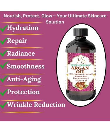 Premium Cold Pressed Unrefined Argan Oil for Hair & Skin Care - Organic Moroccan Argan Oil for Moisturizing Anti-Aging & Hair Growth - 4 fl oz Glass Bottle - Buy Online on GoSupps.com