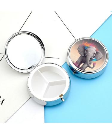 Shop Cute Elephant Print Round Pill Box - 3 Compartment Portable Metal Organizer for Medicine - Decorative Animal Cartoon Design - Ideal Travel Accessory - Buy Online on GoSupps.com
