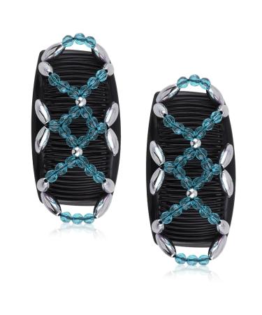 Kytpyi Hair Comb & Clips Set - Fashionable Stretchable Hair Accessories for Thick & Fine Hair - Durable Double Comb with Pearls - 2 Pieces for Women & Girls (Blue) - Buy Online on GoSupps.com
