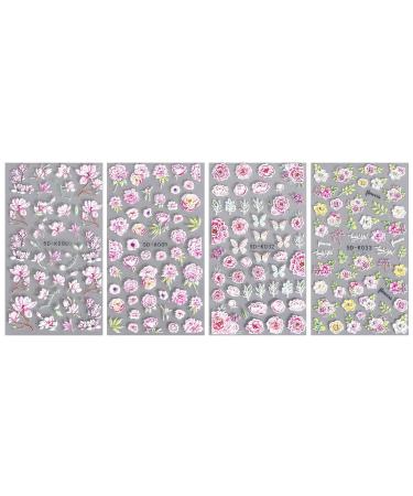 JMEOWIO 3D Embossed Spring Flower Nail Art Stickers Decals - 4 Sheets - Buy Online on GoSupps.com