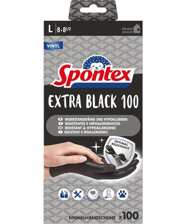 Shop Spontex Extra Black Tedisely Vinyl Gloves - Unpowdered Latex-Free Size L 100 Pack - Versatile & Practical for All Needs - Buy Online on GoSupps.com