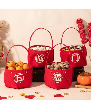 Spring Festival Candy Holder - Festive Kitchen Fruit Basket Non-Woven Fabric - Candy Dish Fruit Bowl for Holiday Bar Hixip Five Blessings - Buy Online on GoSupps.com