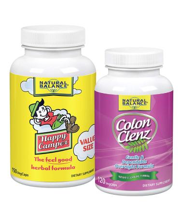 Natural Balance Happy Camper & Colon Clenz Bundle | Herbal Stress & Cleanse Support | 150 Capsules 120 Capsules