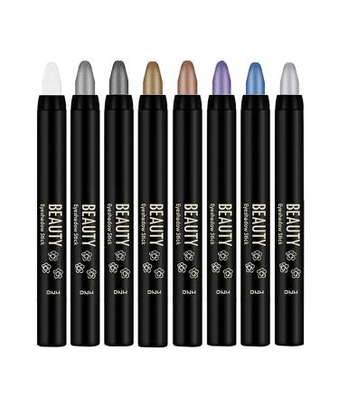 Generisch Set of 8 glitter eyeshadow pencils - Waterproof cream eyeshadow - Long-lasting - Easy and luminous eye makeup