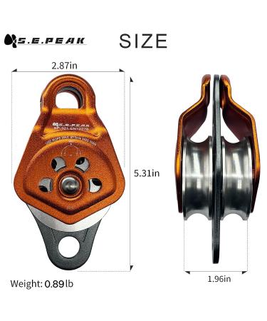 S.E.PEAK 30kN Double Pulley Sheave w/ Swing Plate CE - High Strength Rescue Pulley for Zipline Climbing & Rock Rescue - Fits 13mm Rope - Holds Up to 6750lbs - Orange - Buy Online on GoSupps.com