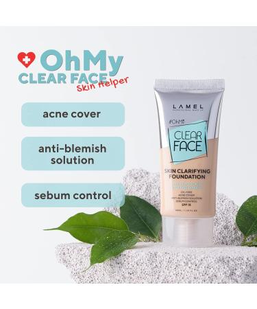 OhMy Clear Face Foundation - Acne Coverage with SPF-Enhanced Salicylic Acid & Tea Tree Extract - Dewy Finish for Sensitive Skin - Organic & Oil-Free - Soft Beige - 1.35 fl.oz - Buy Online on GoSupps.com