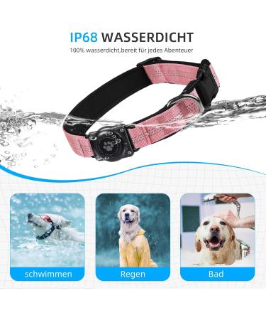 IP68 Waterproof Airtag Dog Collar - Durable Reflective Apple Airtag Holder for Medium Dogs - Pink - Buy Online on GoSupps.com