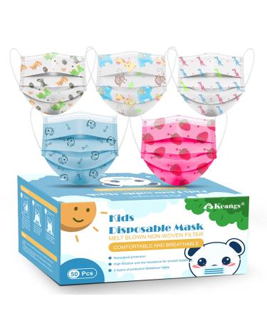 Kids Disposable Face Masks, Keangs Kids Masks with Cartoons Pattern 50Pcs, Perfect for Boys and Girls 50 Count (Pack of 1) Cartoons