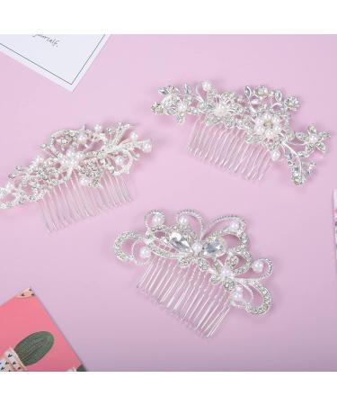 Euvoym 3 Pieces Bridal Wedding Hair Clip Comb Bridal Flower Side Hair Clips Pearl Bridal Headpiece Wedding Accessories for Women and Girls - Buy Online on GoSupps.com