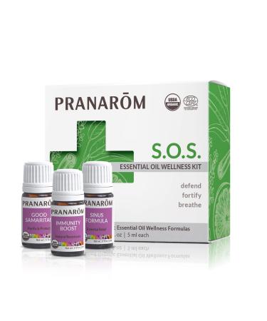 Pranarom - S.O.S. Wellness Essential Oil Kit (3-Pack of 5ml) - Good Samaritan Immunity Boost and Sinus Formula - 100% Pure Essential Oil | USDA and ECOCERT Certified Organic SOS Wellness Kit