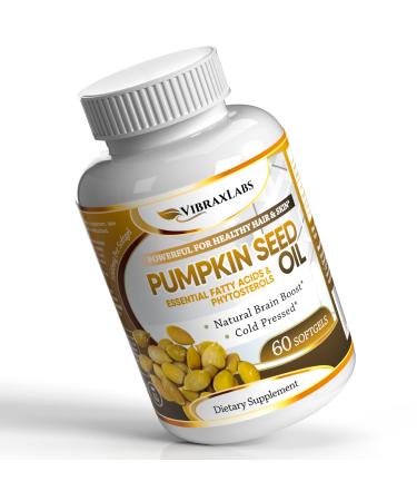 Pumpkin Seed Oil - 100% Cold Pressed Pure 1000mg Extraction - Best for Hair Growth, Younger Looking Skin & Face, Bladder Control Supplement, 60 Softgels