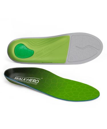 Walkhero Gel Inserts for Plantar Fasciitis Arch Support Insoles for Women and Men Flat Feet Orthotic Insoles with Comfort and Support (Mens 10-10 1/2 | Womens 12-12 1/2 Green) Mens 10 - 10 1/2 | Womens 12 - 12 1/2 Green