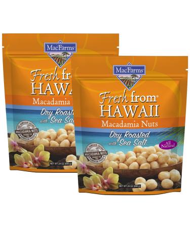Macadamia Nuts | MacFarms Dry Roasted Macadamia Nuts 24 OZ (2 Pack) - Premium Roasted Nuts with Sea Salt Fresh From Hawaii, Sea Salt Flavored Healthy Snack Salty 24 Ounce (Pack of 2)