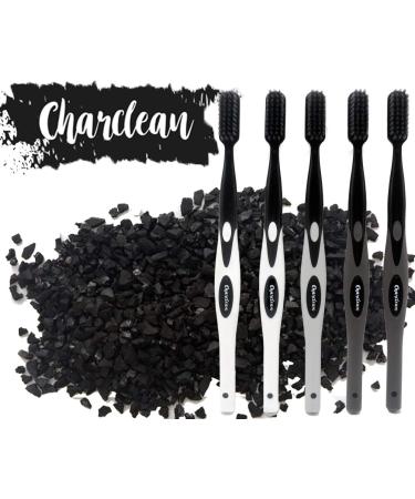 5 Pack Activated Charcoal Infused Ultra Soft Toothbrushes - Naturally Whitening - Ergonomic Soft Touch Handle - Grey - Buy Online on GoSupps.com