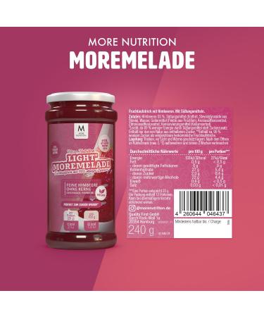 More Nutrition Moremelade - 4 x 240g Fine Raspberry Light Fruit Spread | Healthy Gourmet Jam for International Shipping - Buy Online on GoSupps.com