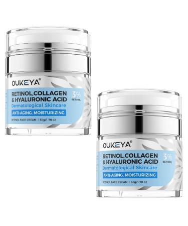 OUKEYA OUKEYA Retinol Face Cream - 3% Retinol + 5% Niacinamide & Hyaluronic Acid - Anti-Wrinkle Anti-Aging Whitening Moisturizing Oil Control 2 x 50g