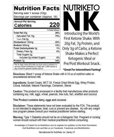 NutriKeto KeTone Shake - Gourmet Dutch Chocolate - 16 Servings | Low Carb/High Fat (LCHF) - Ketogenic Diet - Buy Online on GoSupps.com