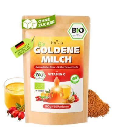 He-Ju He-Ju Organic Golden Milk Immungold 300g (60 servings) with vitamin C from acerola and rosehip sugar-free pepper-free strengthens the immune system Ayurvedic vegan and additive-free