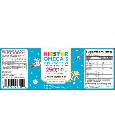 KidStar Nutrients Omega 3 with Vitamin D3 High-DHA Lemon Blueberry 120 Chewable Softgels - Buy Online on GoSupps.com