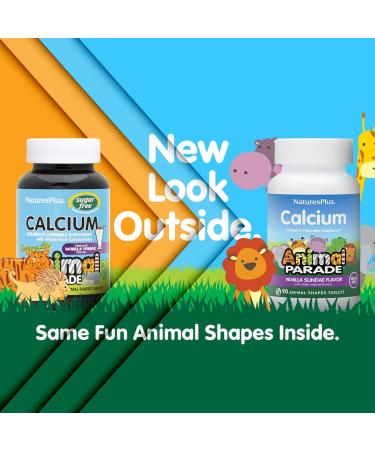 NaturesPlus Animal Parade Sugar-Free Children's Calcium & Magnesium Chewable Tablets - Vanilla Sundae Flavor - Pack of 2 - Gluten Free - 180 Servings - Buy Online on GoSupps.com