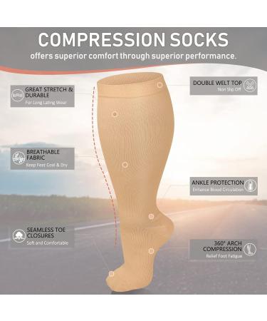 Cheeroyal Double Plus Size Compression Socks 20-30mmHG for Men & Women | Extra Wide Calf & Knee Support - Size 2XL - Buy Online on GoSupps.com