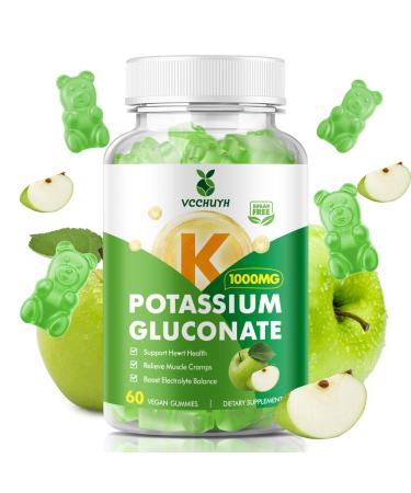 Potassium Gummies 1000mg for Adults & Kids High Dose Potassium Gluconate Supplement Potassium Gluconate Gummies Support Muscle Cramps Electrolyte Balance Apple Flavor 60 Count Apple 60 Count (Pack of 1)