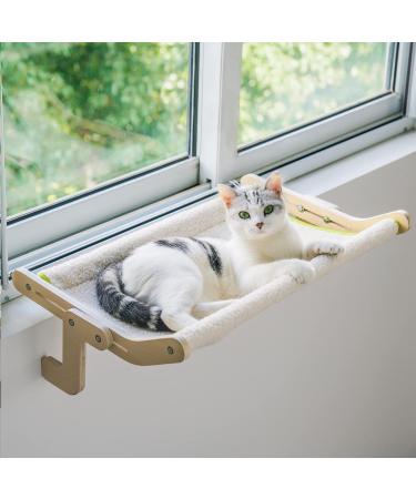 MEWOOFUN Sturdy Cat Window Perch Cat Hammock for Window Cat Window Seat Bed with Reversible Mat No Suction No Drilling Cat Perches Holds Up to 40lbs Beige-Large