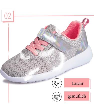 Stylish Girls' Glitter Sneakers | Children's Sports & Running Shoes with Velcro | EU Size 22 - Perfect for Indoor & Outdoor Fun! - Buy Online on GoSupps.com