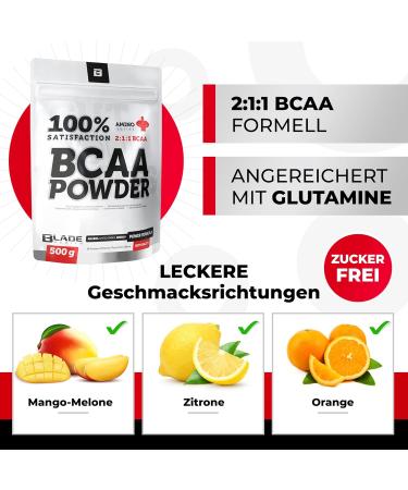 Blade Series 100% BCAA Powder + Glutamine 500g | Amino Acids Complex | Mango Melon Flavor | Best BCAA Amino Acid Supplement for Muscle Recovery - Buy Online on GoSupps.com