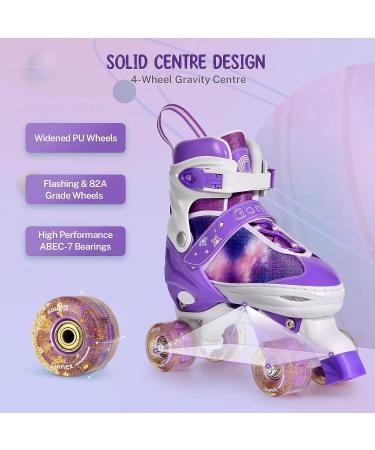 Gonex Roller Skates for Kids Girls Boys Women | Light Up Wheels & Adjustable Sizes | Indoor Outdoor Skates - Purple - Youth Size L (4-7Y/ 9.4-10.4 Inch) - Buy Online on GoSupps.com