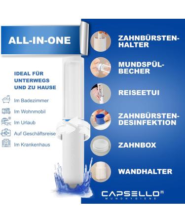 Capsello Toothbrush Case & Holder - Hygienic Travel Organizer for Clean Teeth - Toothbrush Box & Cup Set (White) - Buy Online on GoSupps.com