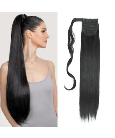 S -noilite clip in extensions hair part braid ponytail smooth hair extension real naturopathic hair like real hair wrap on ponytail various colors 66cm - natural black