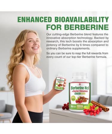 Berberine Supplement 1500mg - Premium Berberine HCl 97% Purity Plus Pure Ceylon Cinnamon, High Potency Berberine for Men Women Supports Immune System Non-GMO - Buy Online on GoSupps.com