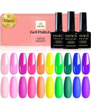 Yueshop Rainbow Gel Nail Polish Set - 10 Neon Colors for UV Soak Off, Fluorescent for Spring & Summer Pool Party - 8ML - Buy Online on GoSupps.com