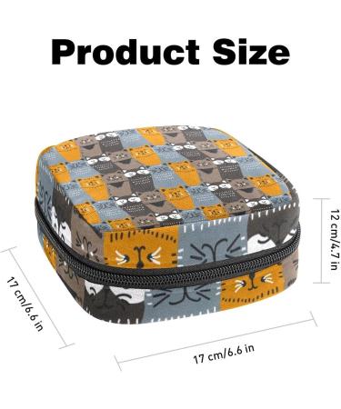 Women's Cartoon Cat Pattern Portable Period Kit Bag - Storage Pockets for Feminine Products in Brown Yellow Gray - Buy Online on GoSupps.com