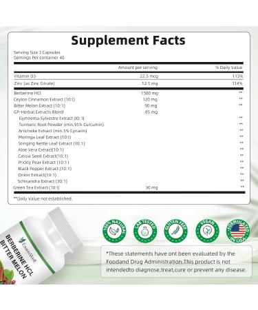 Berberine Supplement with Ceylon Cinnamon - 120 Capsules Berberine 1500mg Berberine Weight Loss Berberina HCL Reducing Cravings for Sweets at Night 120 Count (Pack of 1) - Buy Online on GoSupps.com